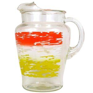 Sunset Stripes Mid-Century 64-Ounce Ice Lip Pitcher 2 Quart Glass Serveware